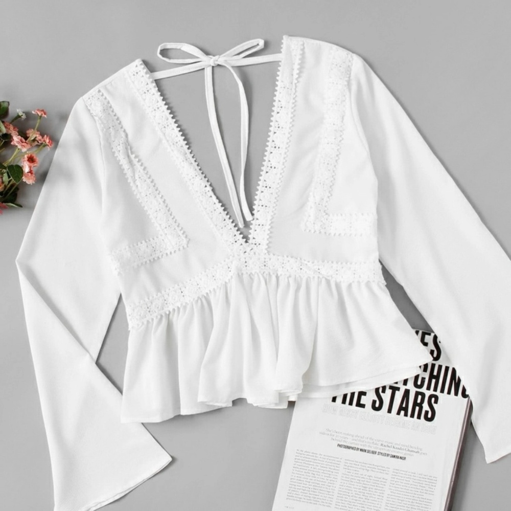 Cream White Lace Self Tied Blouse